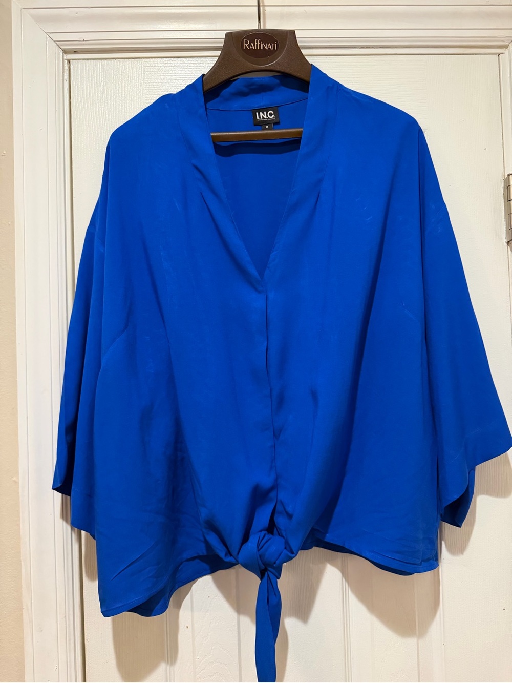 INC International Concepts Cobalt Blue Front-Tie V-Neck Blouse